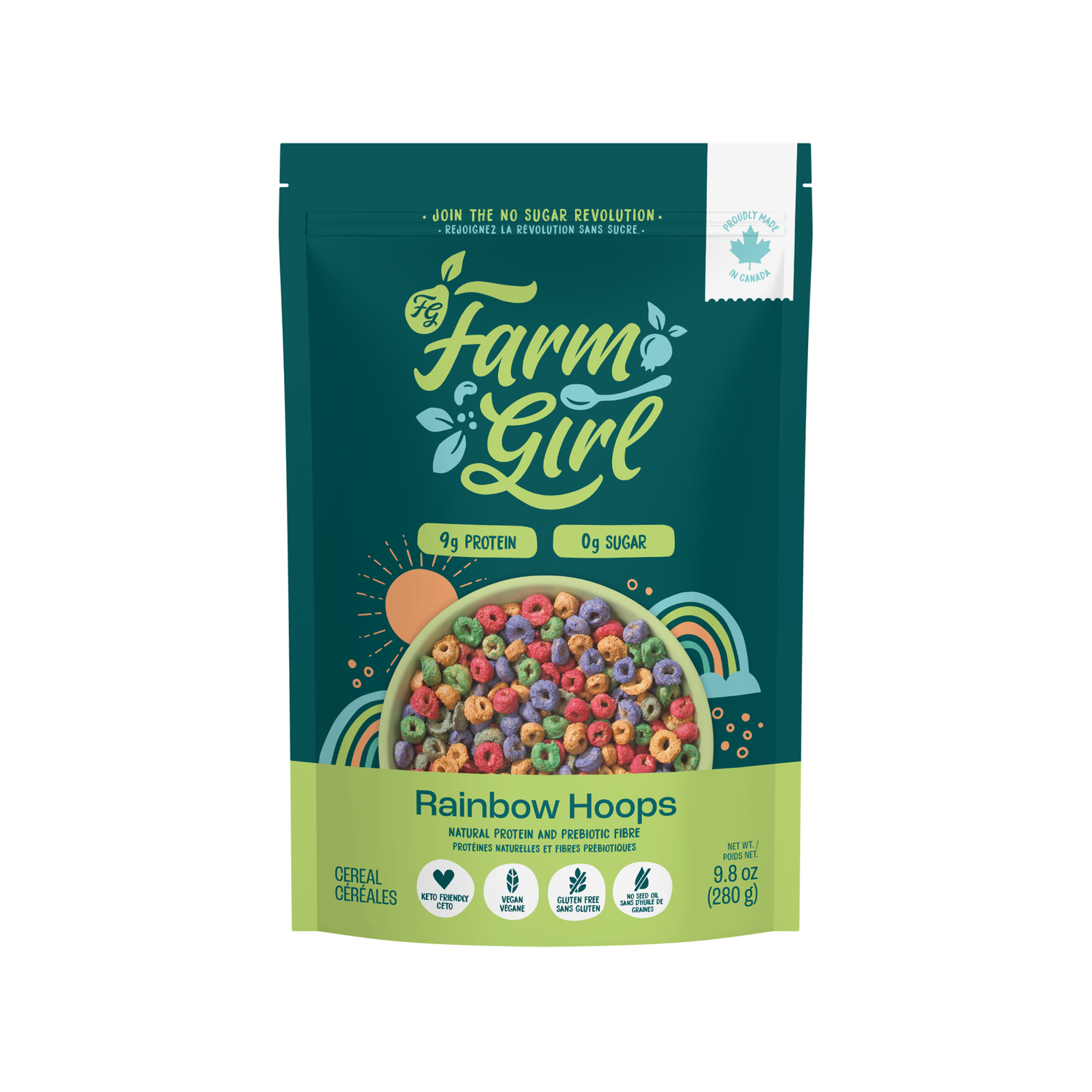 Photo of bag of Farm Girl Cereal Rainbow Hoops