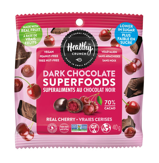 Photo of single healthy crunch dark chocolate supperfoods cherry
