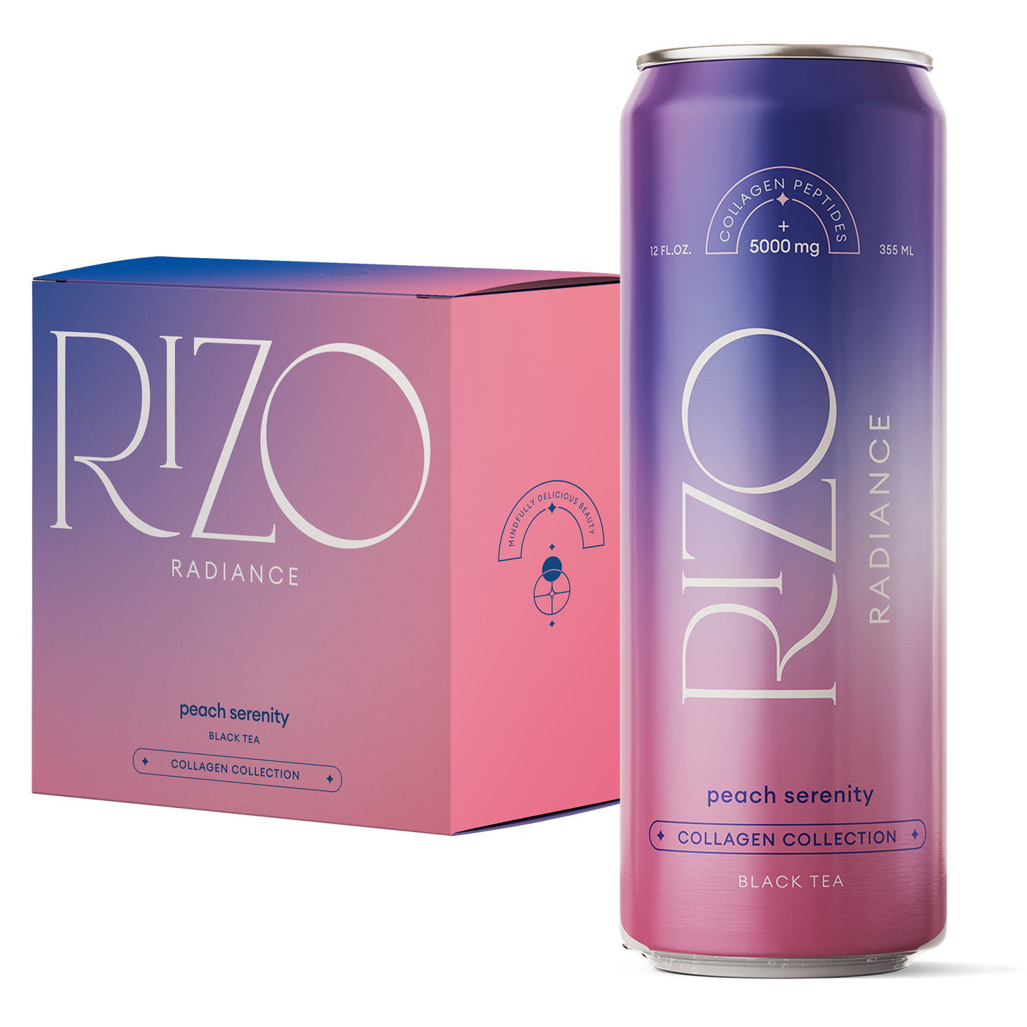 Photo of single bottle of rizo radiance collagen infused tea peach