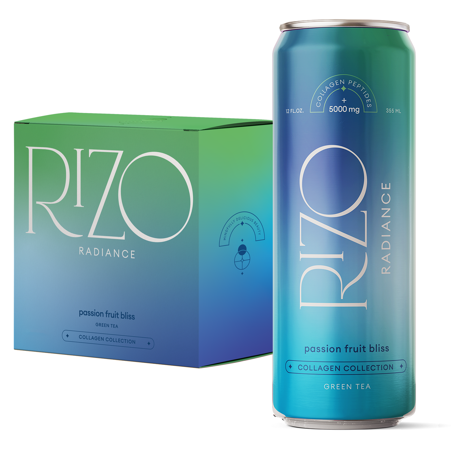 Photo of single bottle of rizo radiance collagen infused tea passionfruit